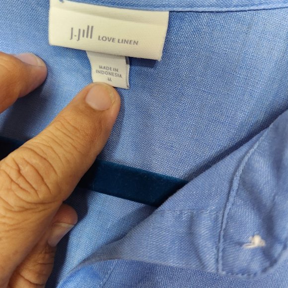 J Jill Navy Tunic Shirt Lagenlook 100% Linen Half Button Size Medium - Picture 6 of 12